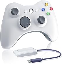 Wireless Controller for Xbox 360, 2.4GHZ Gamepad Joystick Controller Remote for PC Windows 7,8,10 with Receiver Adapter, White