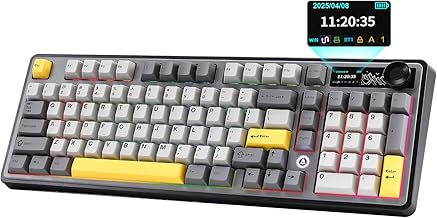 AJAZZ AK980 Wireless Keyboard with Smart Display & Knob,98% Mechanical Keyboard Tri-Mode BT/2.4G/USB-C, Hot Swappable, PBT Keycaps, with RGB Light for Win & Mac(Black,Murad Switch)