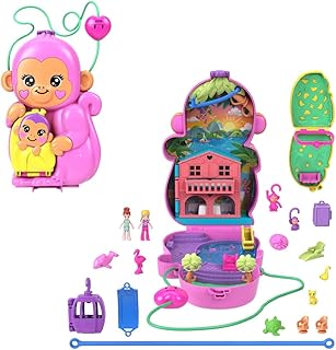 Dolls & Playset with Pets & 13 Accessories, 2-in-1 Momma Monkey & Baby Wearable Purse & Animal Toy