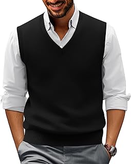 Mens V-Neck Knitted Sweater Vest Solid Plain Sleeveless Pullover Knitwear