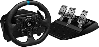 Logitech G923 Racing Wheel and Pedals, TRUEFORCE up to 1000 Hz Force Feedback, Gaming Steering Wheel PS5, PS4, PC, Mac, Genuine Leather- Black