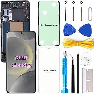 OLED Screen Replacement for Samsung Galaxy S24 Plus 5G for Samsung S24Plus SM-S926U SM-S926U1 LCD Display Digitizer Touch Assembly Support Fingerprint (Black Frame+Protector+Adhesive+Tools)