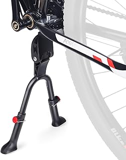 Bike Kickstand Adjustable Aluminium Alloy Stationary Bike Stand For Adult Electric Bicycles,Double Leg Non-Slip Center Mount Kickstand For Adult Bike Fit 24-29inch Heavy-Duty Cargo Bike
