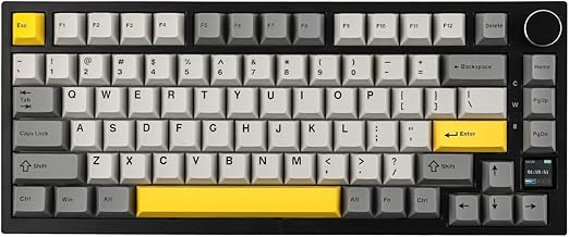 Ajazz AK820 Pro 75% Wireless Mechanical Keyboard with TFT Smart Display&Knob, Gasket-Mounted Gaming Keyboard, BT/2.4GHz/USB-C Wired (Grey, Gift Switch)