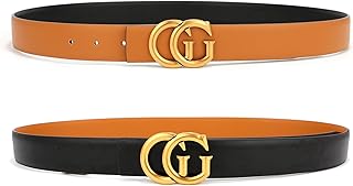 Mens & Womens Reversible Leather Belt with Gold Buckle for Dress Casual and Jeans, width 1.3",One Reverse for 2 Colors