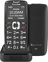 Easyfone A6 4G Big Button Senior Cell Phone, Easy-to-Use Clear Sound Mobile Phone for Elderly with FM Radio, Hearing Aid Compatible, Flashlight, SOS Button and an Easy Charging Dock (Black) | FCC/IC Certified