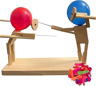 Balloon Bamboo Man Battle,2024 New Wooden Fencing Puppets,Fun Wooden Bots Battle Game for 2 Players,for Family and Kids,Party Games.(It's Already Assembled)