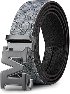Letter M Belt for Men,Luxury Stylish Designer Belts with M Buckle Gold Black