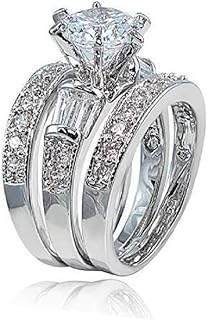925 Sterling Silver Bridal Ring Sets Emerald Cut CZ Engagement Rings Vintage Promise Rings Platinum Big Women CZ Rings Set Bling Princess Cut Cubic Zirconia Size 6-10