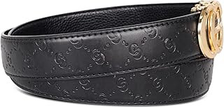 Men&Womens Leather Dress Belt Business Automatic Buckle Belt Color-Black Silver Gold