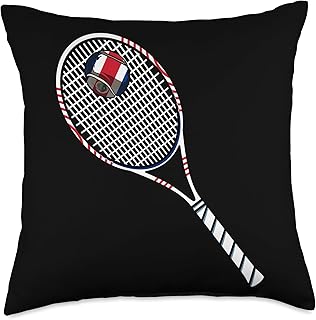 Costa Rica Tennis Graphic for Men Women and Kids Tennis Racket and Ball Flag of Costa Rica Throw Pillow, 18x18, Multicolor