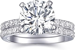 3CT Round Cut Engagement Travel Rings Set for Women Fake Wedding Ring Band Promise Rings for Her, 18K White Gold Plated Cubic Zicornia Ring 2PCS, Size 4-11