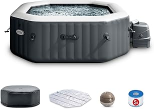 INTEX 28433EP PureSpa Bubble Deluxe Spa Set: Includes Energy Efficient Spa Cover – 120 Bubble Jets – Octagonal Design – 4 Person Capacity – 71" x 71" x 28"