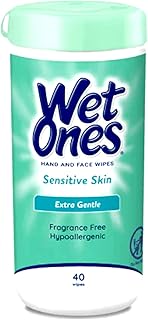 Wet Ones Hand and Face Wipes, Unscented | Wet Ones Sensitive Skin Wipes for Hands and Face, 40 ct. Canister