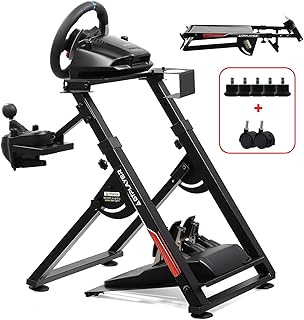 GTPLAYER Sim Racing Wheel Stand Simulator Cockpit Wheel Stand fit for Logitech G25 G27 G29 G920 G923 Thrustmaster T330TS Gaming Stand Wheel Pedals NOT Included, Deep Black With Cup Holder