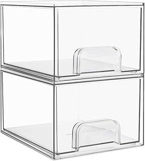 Vtopmart 2 Pack Small Clear Stackable Storage Drawers,Acrylic Bathroom Makeup Organizer,Plastic Storage Bins For Vanity, Undersink, Kitchen Cabinets, Pantry, Home Organization