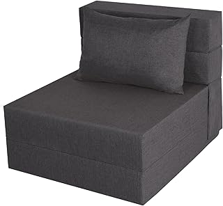 Fvkind Folding Sofa Bed, Foldable Sleeper Chair with Washable Cover, Convertible Futon Sofa Bed with Pillow, Fold Out Couch for Living Room, Dorm, Guest Room, Single Size, Dark Grey
