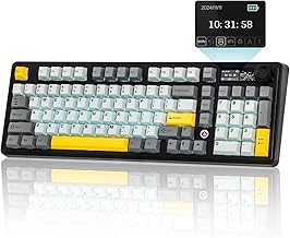AJAZZ AK980 V2 Mechanical Gaming Keyboard with Display Screen, 10000mAh Battery, 98% Wireless Keyboard with BT/USB-C/2.4GHz, Hot Swappable, Linear Switch, Knob, RGB for Win/Mac (Black)