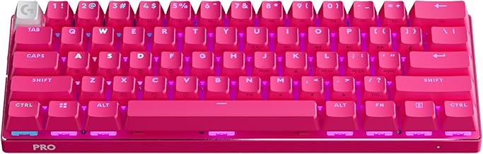 PRO X 60 Lightspeed Wireless Gaming Keyboard, Ultra Compact TKL 60% Mechanical Keyboard for Windows PC, LIGHTSYNC RGB, Dual-Shot PBT Keycaps, GX Optical Tactile Switches - Magenta