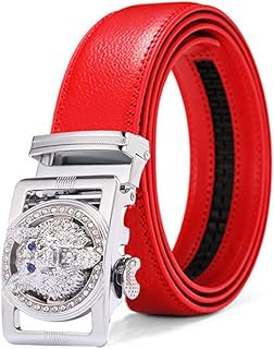 Luxury Men's Belts Red Leather Wolf Head Buckle 1.38 inch Width Used for Mens Dress Casual Adjustable Belt