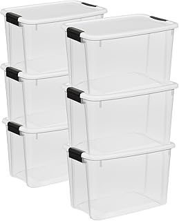 Sterilite 6-Pack 30 Quart Ultra Latch Box, Clear Storage Organizer Bins with Latching Lids - Stackable Plastic Containers for Home Organization in Garage, Attic, Basement, and Closet