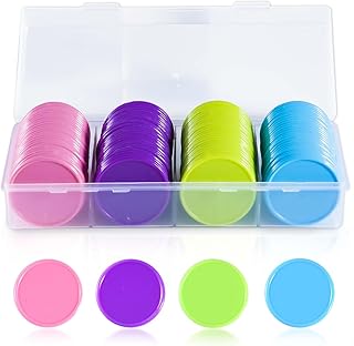 SenseYo 100 Pcs 1.45 Inch Poker Chips Card Game Tokens Coins with Storage Box 37MM Plastic Learning Counters for Kids Math Counting (Pink/Purple/Blue/Green)