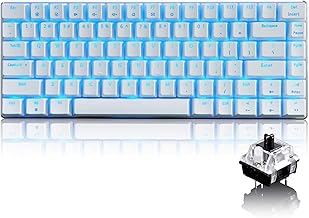 Wired Gaming Keyboard AK33 Blue LED Backlit 82 Keys USB Mechanical Pro Gamer Keypad for Office Typists Playing Games (Black Switch,White)