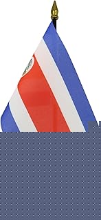 AZ FLAG - Costa Rica Table Flag 4'' x 6'' - Costa Rican Mini Desk Flag 100% Polyester 15 x 10 cm - Office Banner with 10'' Pole - Golden Spear