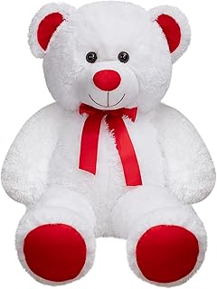 Huge Teddy Bear Stuffed Animal Giant Teddy Bear Plush with Red Ribbon Bow Plush Toy Gift for Girlfriend and Kids 36 inch White