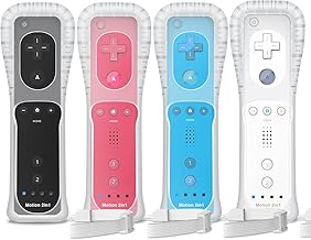Gamrombo 4 Pack Motion Plus Wii Controller, Compatible with Wii/Wii U with Silicone Case and Wrist Strap (White, Black, Pink, Blue)
