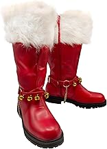Men's Christmas Santa Claus Boots Halloween Costume Black Red Boots Wide Calf with White Fur Shoes