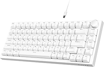 Ajazz AK820 Mechanical Keyboard with CNC Knob Control,75% Gasket Mount Keyboard and Detachable USB Wired Gaming Keyboard for Win/Mac,Blue Light,NKRO,Blue Clicky Switch(White)