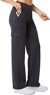 Women's Wide Leg Yoga Pants with 6 Pockets Stretchy Cargo Work Dress Pants High Waisted Travel Scrub Trousers