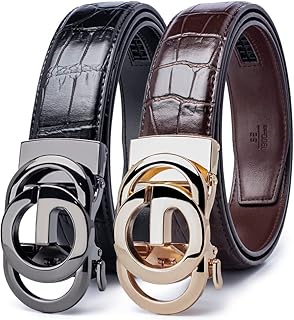 Ratchet Belts for Men 2 Pack Adjustable Designer Belts for Suits and Jeans 1 3/8" in Gift Box, Trim to Fit