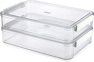 BTSKY 2 Pack Plastic Storage Containers with Lids, Portable Project Case Document Organizer Stackable Plastic File Storage Box for A4 File Paper Documents Scrapbook Art Supplies&Crafts(Big, White)