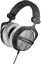 DT 990 PRO, 250 Ohm, Open Back, Over Ear, Wired Headphones, 3m Coiled Cable, Black with Grey Velour Ear Pads