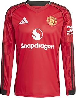 2025 26 Manchester United Men' Stadium Home Long Sleeve Soccer Jersey (Large, Red)