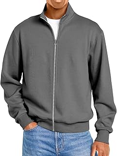 Mens Zip up Sweatshirt no Hood Long Sleeve Jacket