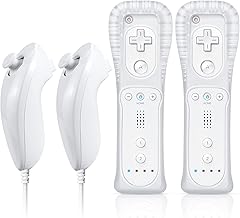 FASIGO Remote Controller with Nunchuck, Compatible with Nintendo Wii/Wii U, 2 Pack (White)