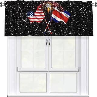 Window Curtain America & Costa Rica Flag Eagle Valance 54x18in Rod Pocket Light Filtering Short Curtains for Kitchen Bathroom Laundry Room Studio