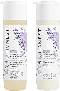 The Honest Company Baby Shampoo, Body Wash & Conditioner Duo, 2-in-1 Cleansing, Silicone-Free, Naturally Derived, Lavender Calm Scent, 20 fl oz