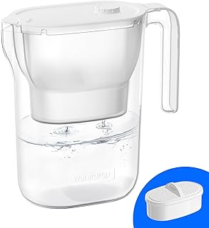 Waterdrop PT-05W-L Water Filter Pitcher, 7-Cup, NSF Certified, 200-Gallon Long-Life Filter Purifier, Reduces Chlorine and PFOA/PFOS, for Countertop, Replaces 6,400 Plastic Water Bottles a Year, White