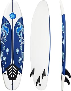 Giantex 6' Surfboard Surfing Surf Beach Ocean Body Foamier Board with Removable Fins, Great Beginner Board for Kids, Youth and Children