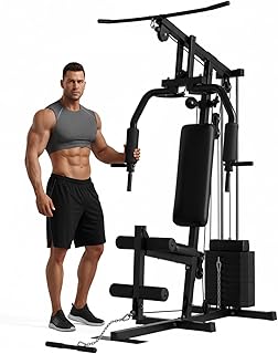 Home Gym Machine with 100LB Weight Stack, Multifunctional Full Body Workout Station for LAT Pulldown, Chest Press, Leg Extension & Strength Training, Compact Fitness Equipment for Home Use