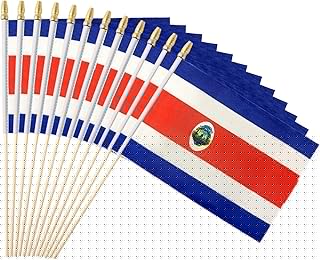 25Pack Small Costa Rica Flag Handheld Mini Costa Rican Flag on Stick 5x8 Inch