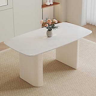 Ebullient White Dining Table, 67'' Modern Oval Dining Table for 4-8 People, Cream White Tabletop with Ripple Legs, Suitable for Dinning Room, Cream Table Only