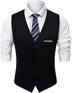 Mens Suit Vest, Business Formal Dress Vest for Men Solid Slim Fit Waistcoat, S-3XL