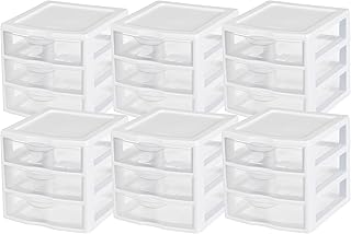Sterilite Clearview Plastic Multipurpose Small 3 Drawer Desktop Storage Organization Unit for Home, Classrooms, or Office Spaces, White, 6 Pack