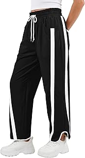 Women Track Pants Casual Drawstring Waist Lightweight Baggy Contrast Color Workout Barrel Leg Pants with Pockets