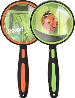 Ocim 2 Pack Magnifying Glass,75mm 10X Handheld Shatterproof Magnifier Lens with Non-Slip Rubber Handle for Seniors/Kids Reading & Science/Explore,Large